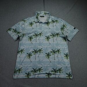 Yatta Golf Polo Shirt Mens Medium Blue Palm Tree Tropical Performance Golf Top